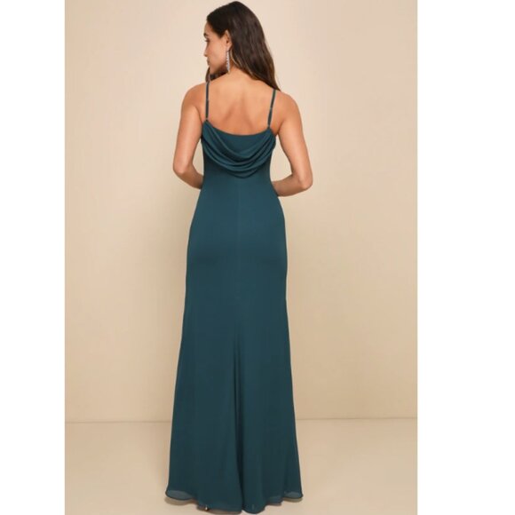 Lulu's Captivated Emerald Green Cowl Neck Maxi Dress - Picture 4 of 4